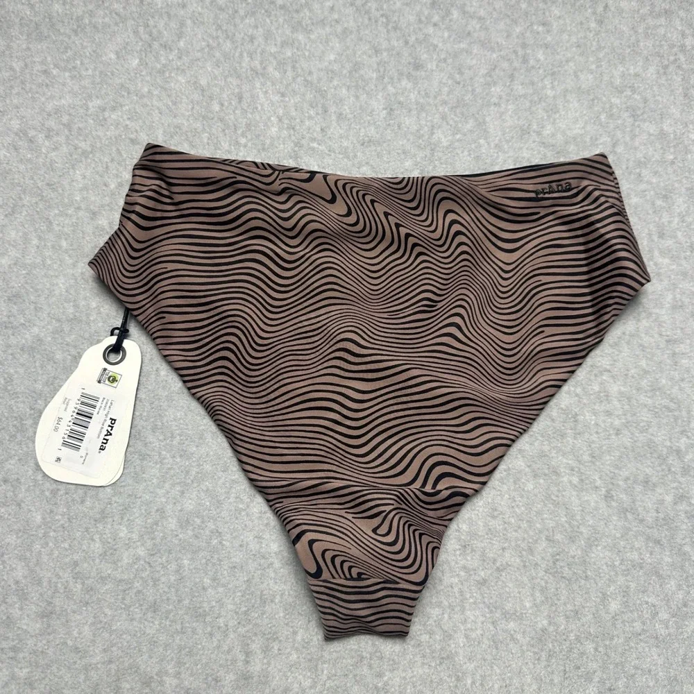 Prana Lahari High Rise Bikini Bottom Black Wavee Tan Abstract Swim Small NEW